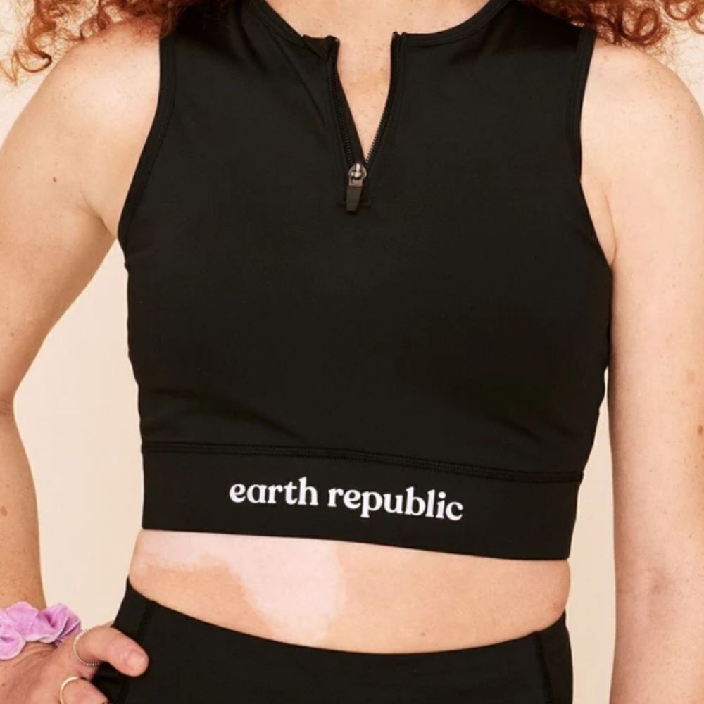 EARTH REPUBLIC WOMENS Axelle SPORTS BRA BLACK ZIP FRONT HIGH SUPPORT SIZE XS